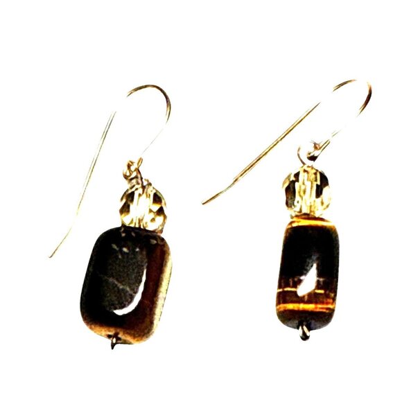 Tiger Eye Dangle Earrings with Faceted Crystal Beads Handmade Jewelry - Picture 8 of 9